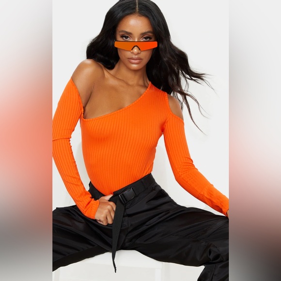 ORANGE RIB CUT OUT LONG SLEEVE BODYSUIT | UK 8 - Picture 1 of 5